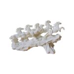 7 Running Horses Statue, Glossy White Horses on Wave Base, 45 cm - Image 4