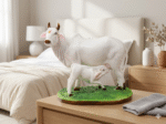 White Khamdhenu Cow And Calf Statue 7 Inch - Image 3