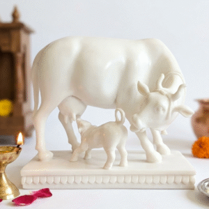 White Kamdhenu Cow Statue Culture 6 Inch