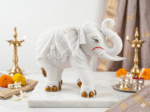 White Elephant Statue Trunk Up Housewarming & Diwali Gift (8 x 10.5 inch)
