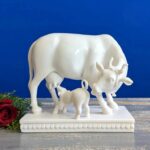 White Khamdhenu Cow And Calf Statue 6 Inch