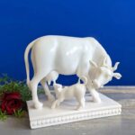 White Khamdhenu Cow And Calf Statue 6 Inch - Image 3