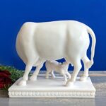 White Khamdhenu Cow And Calf Statue 6 Inch - Image 4