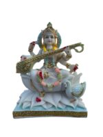Goddess Saraswati Idol – 12-Inch Cultured Marble Figure for Wisdom and Education