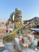 Goddess Saraswati Idol – 12-Inch Cultured Marble Figure for Wisdom and Education - Image 5