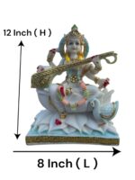 Goddess Saraswati Idol – 12-Inch Cultured Marble Figure for Wisdom and Education - Image 2