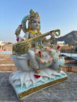 Goddess Saraswati Idol – 12-Inch Cultured Marble Figure for Wisdom and Education - Image 3
