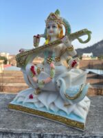 Goddess Saraswati Idol – 12-Inch Cultured Marble Figure for Wisdom and Education - Image 4